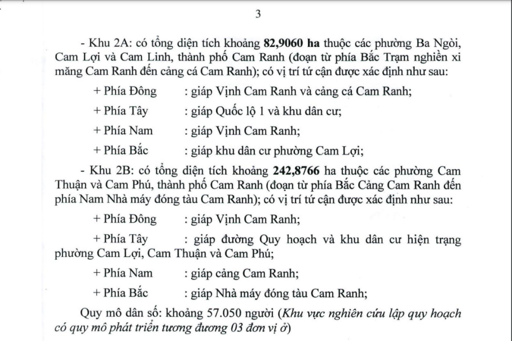 chi tiết vị trí Quy hoạch chi tiết (tỷ lệ 1/500) khu 2 khu đô thị ven vịnh cam ranh