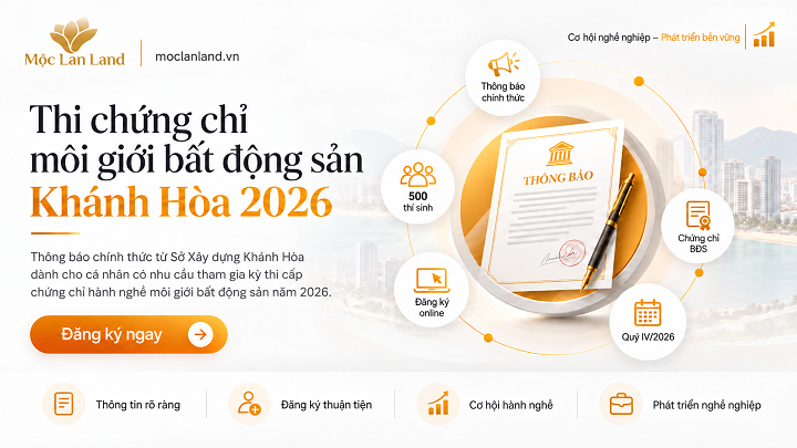 Khánh Hòa thông báo thi chứng chỉ môi giới bất động sản 2026: Hạn đăng ký 10/10